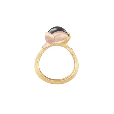 Bague Ole Lynggaard Lotus n°2 cabochon pierre de lune grise en or jaune et or rose