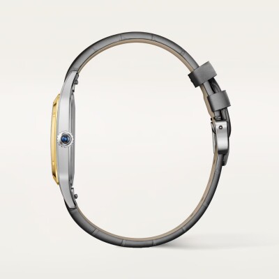 Montre Santos-Dumont, Grand modèle, mouvement quartz, or jaune, acier, cuir