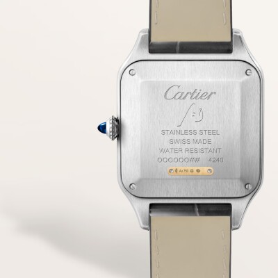 Montre Santos-Dumont, Grand modèle, mouvement quartz, or jaune, acier, cuir