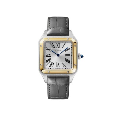 Montre Santos-Dumont, Grand modèle, mouvement quartz, or jaune, acier, cuir