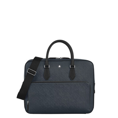 Porte-documents Montblanc moyen modèle avec poche en cuir sartorial bleu tweed