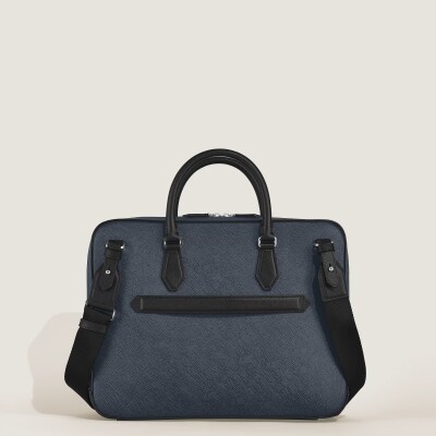 Porte-documents Montblanc moyen modèle avec poche en cuir sartorial bleu tweed