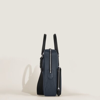 Porte-documents Montblanc moyen modèle avec poche en cuir sartorial bleu tweed