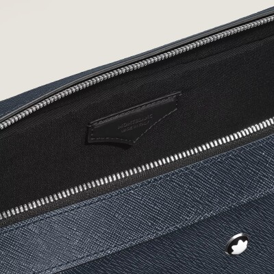 Porte-documents Montblanc moyen modèle avec poche en cuir sartorial bleu tweed