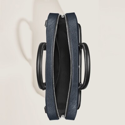 Porte-documents Montblanc moyen modèle avec poche en cuir sartorial bleu tweed