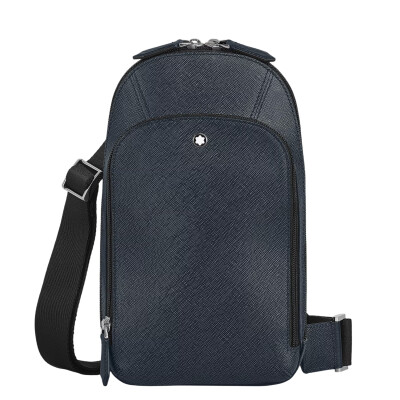Sac On-Body Moyen modèle Montblanc en cuir Sartorial bleu tweed