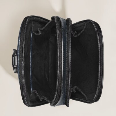 Sac On-Body Moyen modèle Montblanc en cuir Sartorial bleu tweed