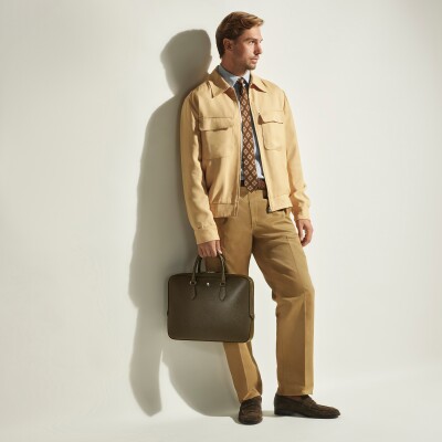 Porte-documents fin en cuir Sartorial kaki