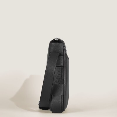 Sac Montblanc messenger vertical en cuir Sartorial noir