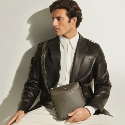 Sac Montblanc messenger en cuir Sartorial kaki