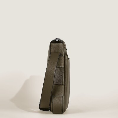 Sac Montblanc messenger en cuir Sartorial kaki