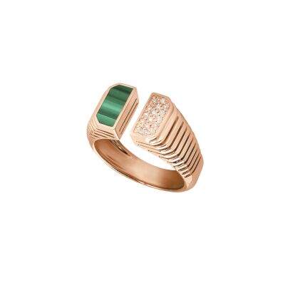 Bague Scala ouverte pavé diamants et malachite or rose