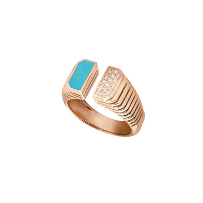Bague Scala ouverte pavé diamants et turquoise or rose