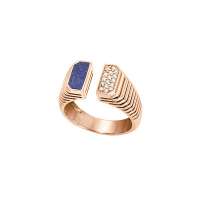 Bague Scala ouverte pavé diamants et lapis or rose