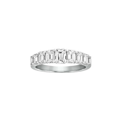 Demi alliance or gris diamant taille émeraude