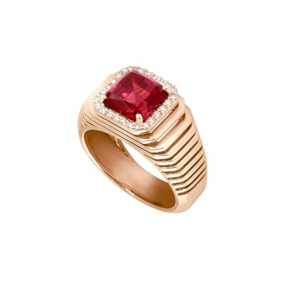 Bague Frojo Chevalière Scala PM en or rose, rhodolite et diamants