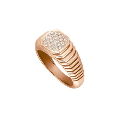 Bague Frojo Chevalière Scala PM en or rose pavée diamants