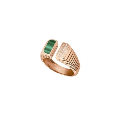 Bague Scala ouverte pavé diamants et malachite or rose
