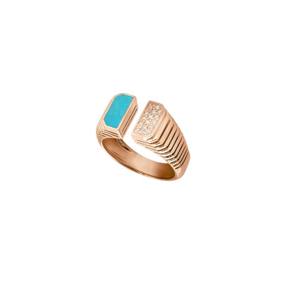 Bague Scala ouverte pavé diamants et turquoise or rose
