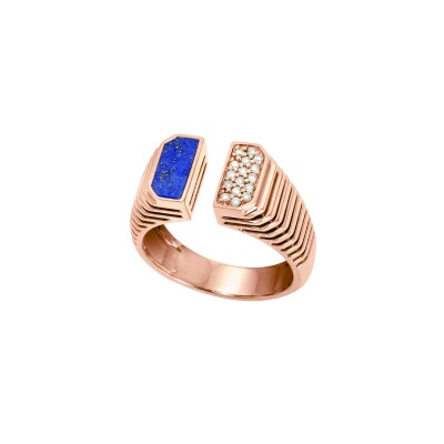 Bague Scala ouverte pavé diamants et lapis or rose