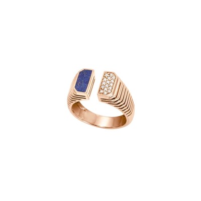 Bague Scala ouverte pavé diamants et lapis or rose