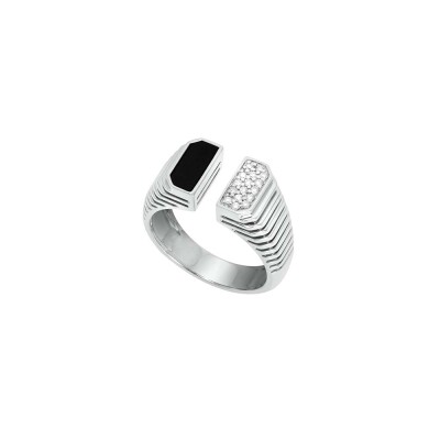 Bague Scala ouverte pavé diamants et onyx or gris