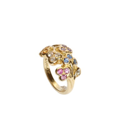 Bague Mely Fleur Grappes Or Jaune Saphirs et Diamants