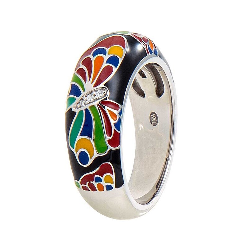 Bague Argent Laque Papillon Oxyde