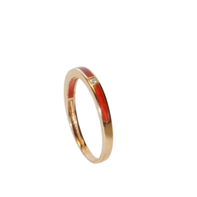 Bague Clozeau Resine Rouge Coquelicot Or Rose Diamants