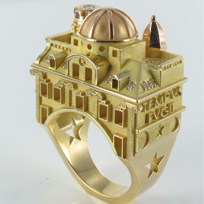 Bague Tournaire Flammarion Observatoire en or jaune et diamants