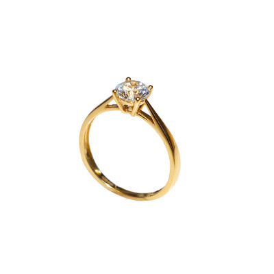 Bague Solitaire Oxyde de Zirconium, Or Jaune