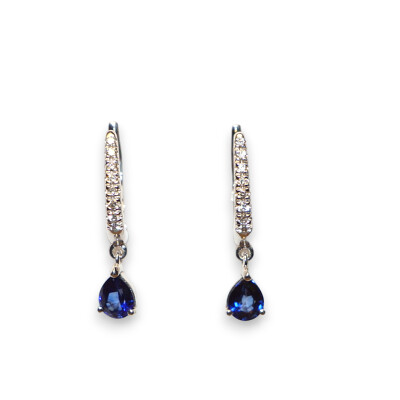 Boucles D'oreilles C&C Gioielli Or Blanc, Saphirs et Diamants