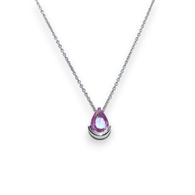 Collier Or Blanc, Saphir Rose