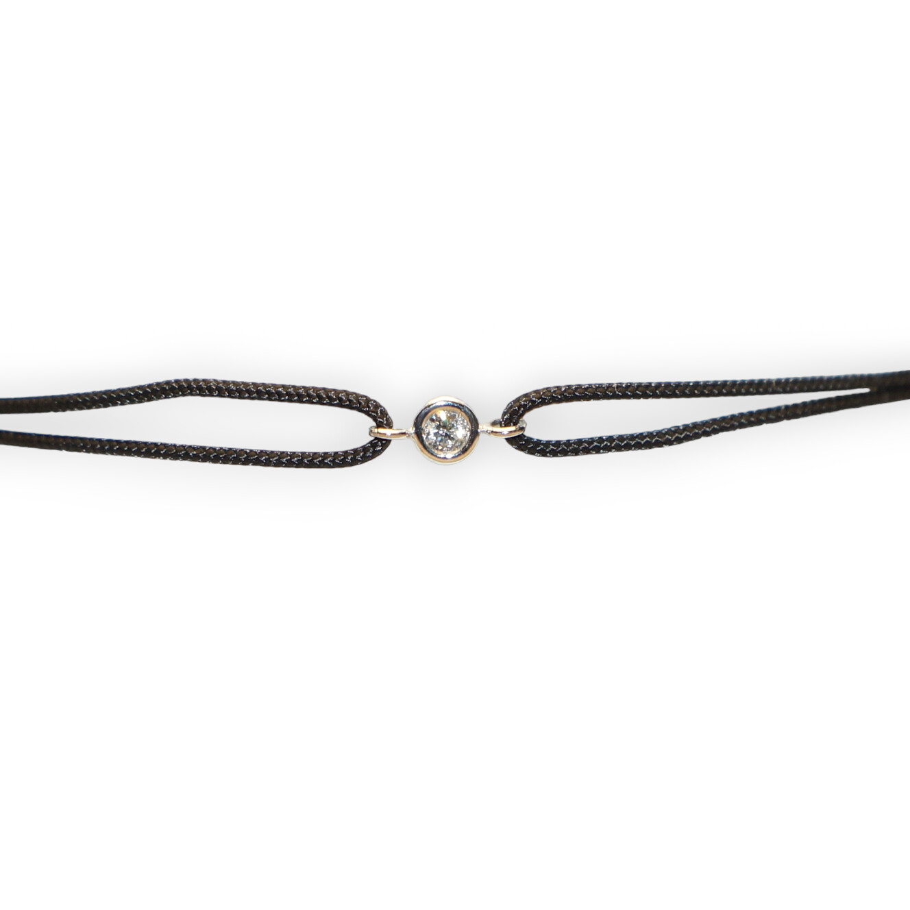 Bracelet Cordon Noir, Or Blanc Serti Clos Diamant 0,04ct