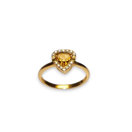 Bague Trillion Or Jaune, Citrine et Diamants