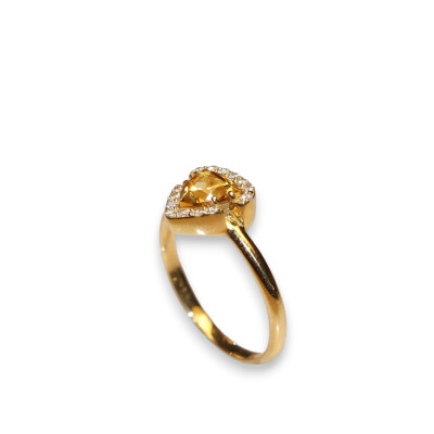 Bague Trillion Or Jaune, Citrine et Diamants