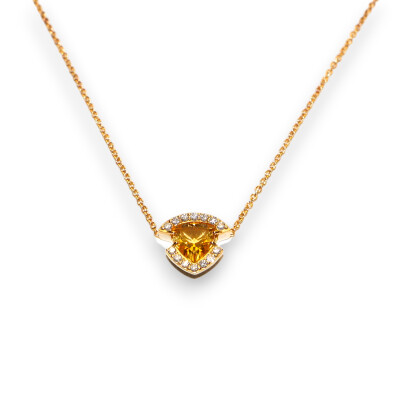 Collier Trillion Or Jaune, Citrine et Diamants