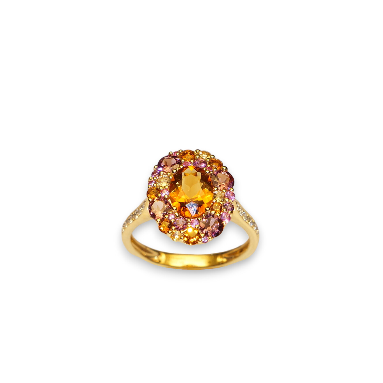 Collection Emotion, Bague Or Jaune, Citrines, Rhodolites, Saphirs Rose et Diamants