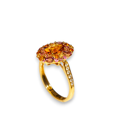 Collection Emotion, Bague Or Jaune, Citrines, Rhodolites, Saphirs Rose et Diamants