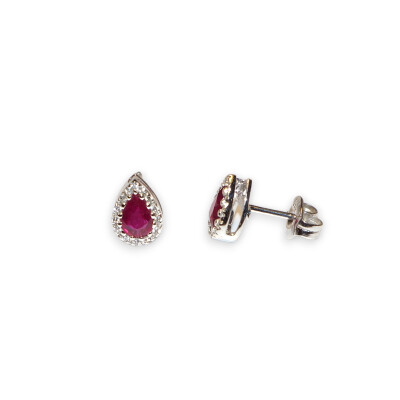 Boucles D'oreilles Or Blanc, Rubis et Diamants