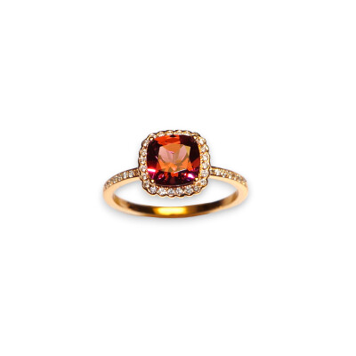 Collection Princesse Mathilde, Bague Or Rose Rhodolite et Diamants