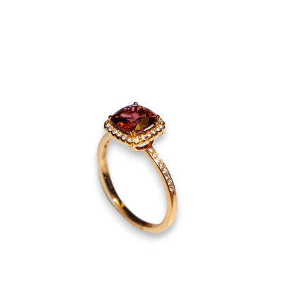 Collection Princesse Mathilde, Bague Or Rose Rhodolite et Diamants