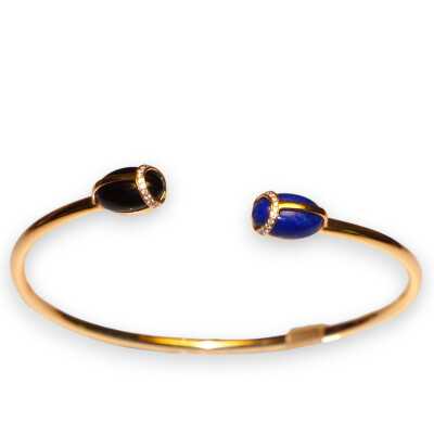 Collection Khépri, Bracelet Or Rose Onyx, Lapis Lazuli et Diamants