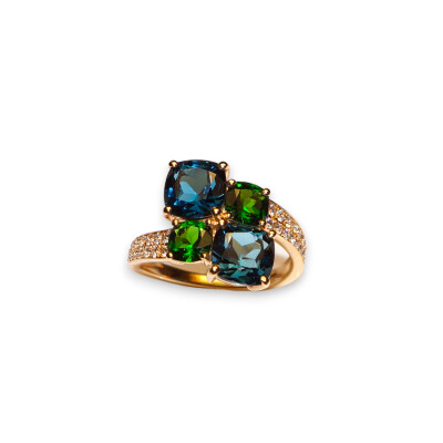 Collection Pavé de Paris, Bague Or Rose Topaze Blue London, Diopside