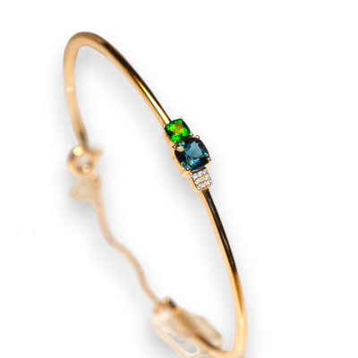 Collection Pavé de Paris, Bracelet Or Rose Topaze Blue London, Diopside et Diamants