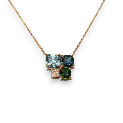 Collection Pavé de Paris, Collier Or Rose Topaze Blue London, Diopside et Diamants