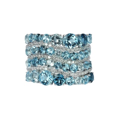 Collection Ardèche, Bague Or Blanc Topaze, Topaze Bleu London et Diamants