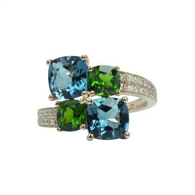 Collection Pavé de Paris, Bague Or Rose Topaze Blue London, Diopside