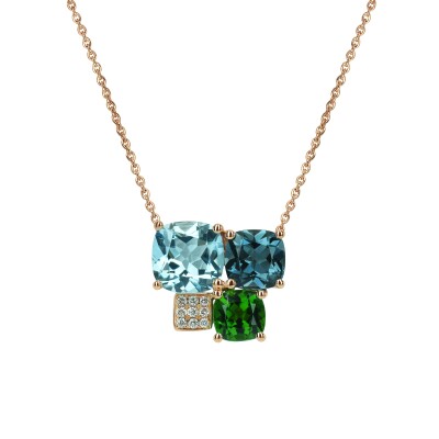 Collection Pavé de Paris, Collier Or Rose Topaze Blue London, Diopside et Diamants