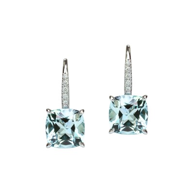 Boucles D'oreilles, Or Blanc Topaze et Diamants